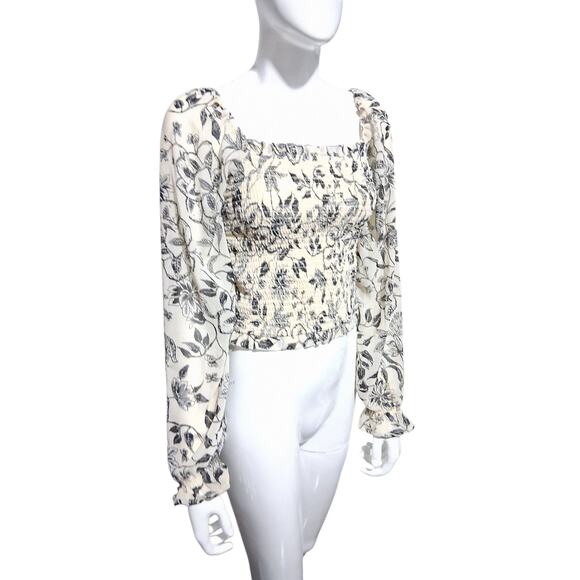 Japna Fairycore Women's size M Floral Sheer Smocked Puff Sleeve Romantic Top - Picture 1 of 12